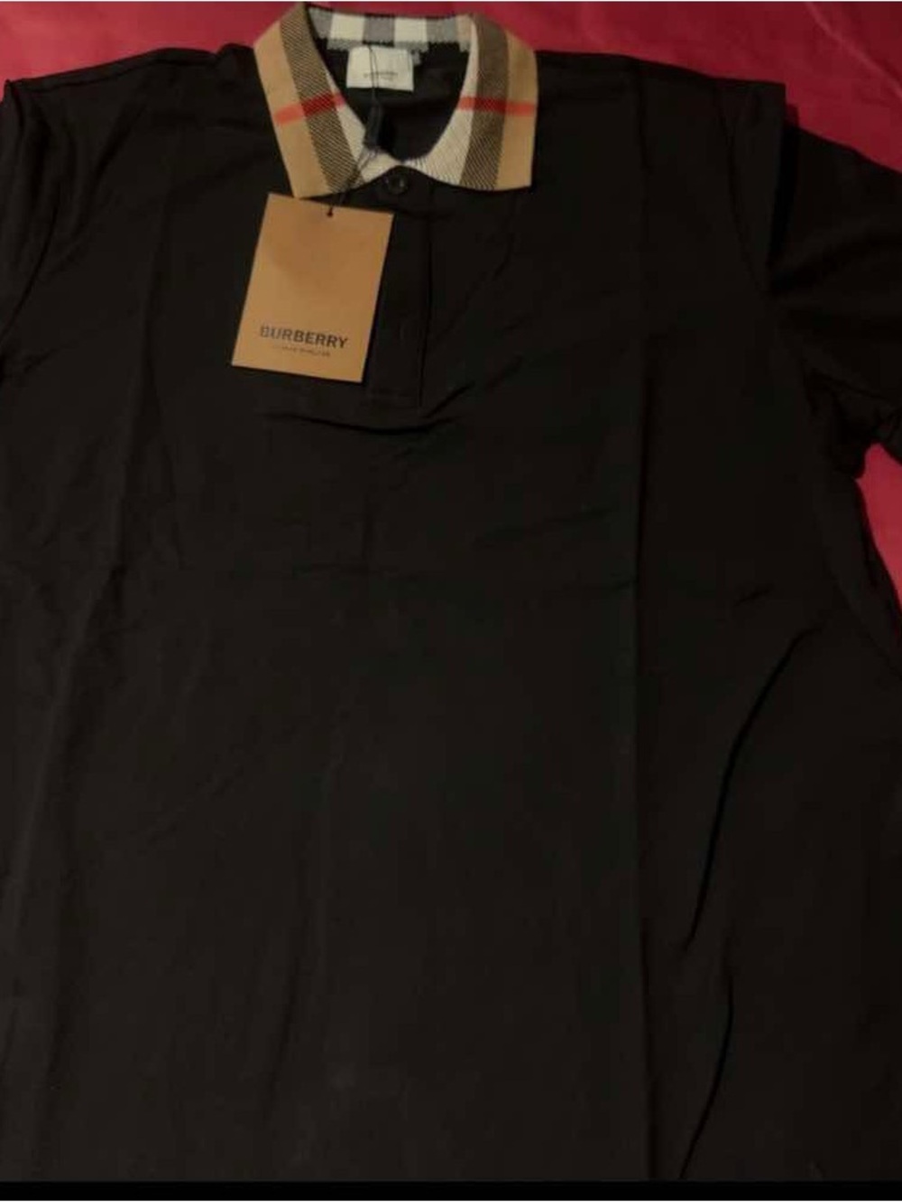 Burberry Black Polo with Beige Signature Check Collar size large